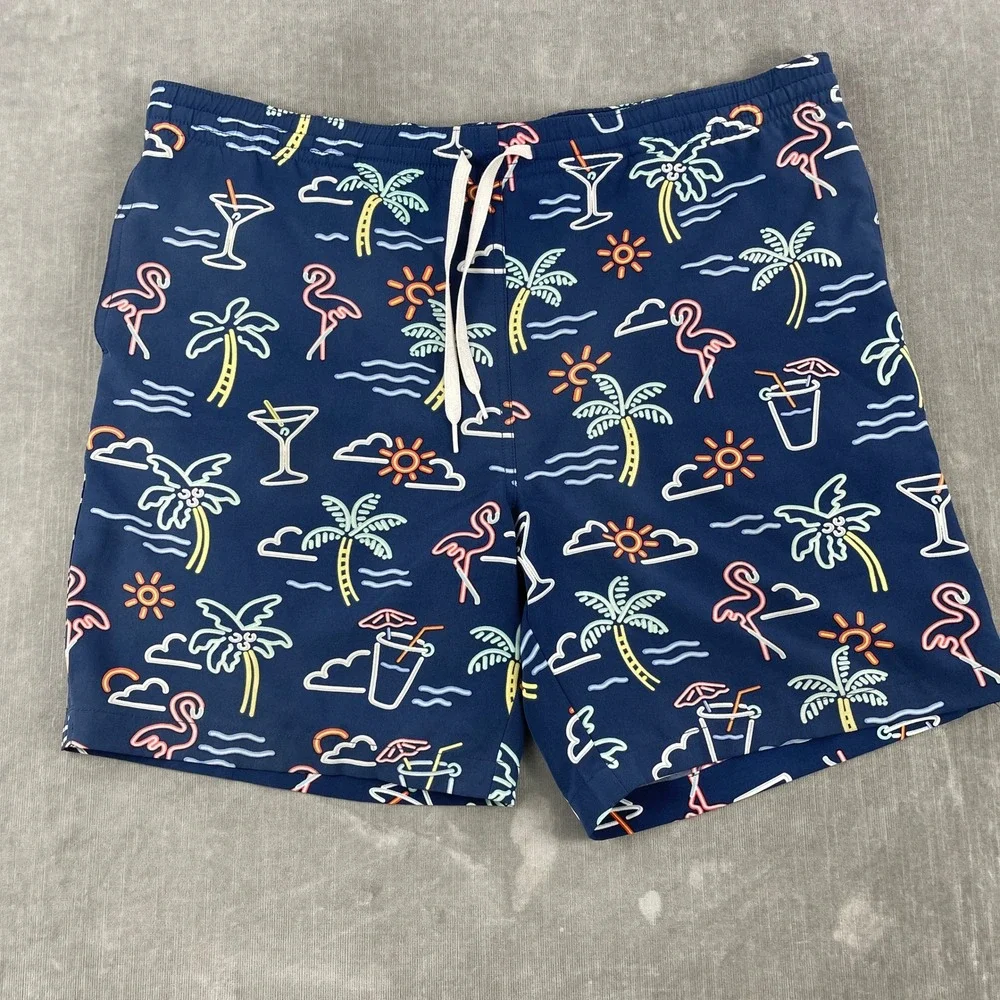 Chubbies Men XL Blue Swim Trunks Neon Flamingo Tropical 7